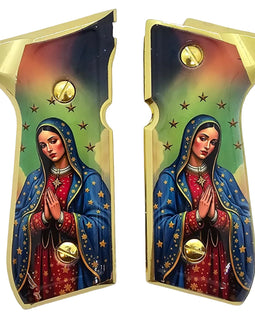 Gold-Edge Beretta 92-Series Grip Panels – Our Lady of Guadalupe Inspired – Includes 4 Screws