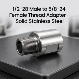 1/2-28 Male to 5/8-24 Female Thread Adapter – Solid Stainless Steel Construction