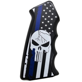 AR-15/M4 Aluminum Pistol Grip – Thin Blue Line Skull American Flag Design