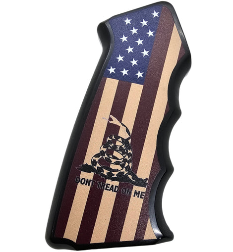 AR-15/M4 Aluminum Pistol Grip – “Don’t Tread On Me” American Flag Design
