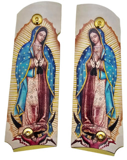 1911 Full Size Metal Grips – Our Lady of Guadalupe Design – Ambi Cut – Polished Religious Artwork