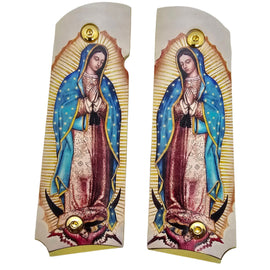 1911 Full Size Metal Grips – Our Lady of Guadalupe Design – Ambi Cut – Polished Religious Artwork