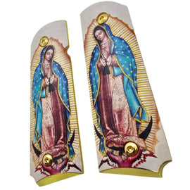 1911 Full Size Metal Grips – Our Lady of Guadalupe Design – Ambi Cut – Polished Religious Artwork