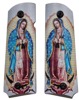 1911 Full Size Metal Grips – Our Lady of Guadalupe Design – Ambi Cut – Polished Religious Artwork Black