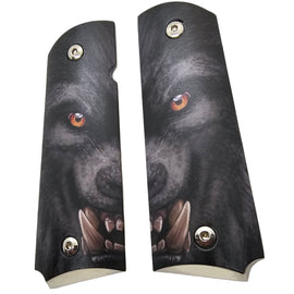 Snarling Wolf 1911 Full Size Metal Grips – Ambi Cut w/ Screws – Aggressive Tactical Style Nickel