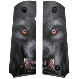 Snarling Wolf 1911 Full Size Metal Grips – Ambi Cut w/ Screws – Aggressive Tactical Style Black
