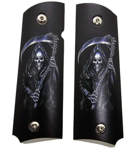 Grim Reaper 1911 Full Size Pistol Grips – With Ambi Safety Cut & Screws Nickel