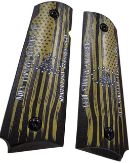 1911 Grips – Gadsden Flag "Rebellion Becomes Duty" Design – Metal with Black Screws & Ambi Cut (Copy) (Copy)