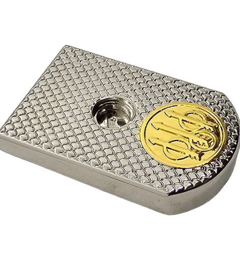 Magazine Floor Plate Base Pad – Steel, Polished Nickel with Gold Accent, Fits 92/96 Series