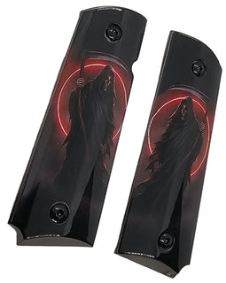 1911 Full Size Metal Grips – Grim Reaper Red Moon Design with Ambi Cut & Screws