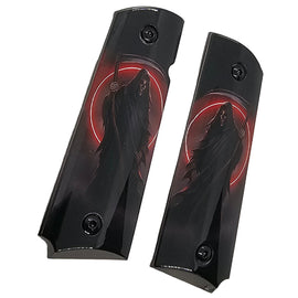1911 Full Size Metal Grips – Grim Reaper Red Moon Design with Ambi Cut & Screws