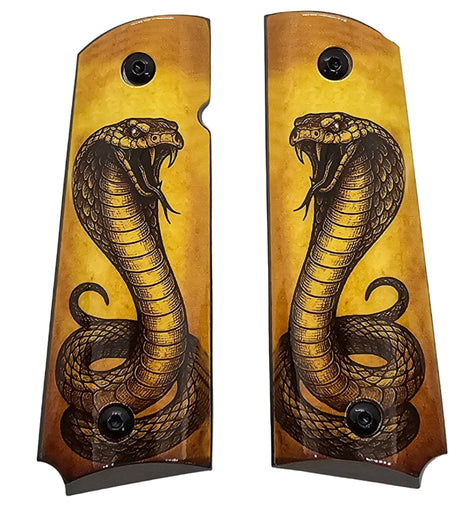 1911 Full Size Metal Grips – Cobra Snake Design with Ambi Cut & Screws Black