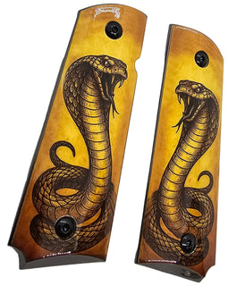 1911 Full Size Metal Grips – Cobra Snake Design with Ambi Cut & Screws Black