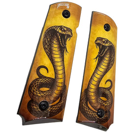 1911 Full Size Metal Grips – Cobra Snake Design with Ambi Cut & Screws Black
