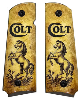 1911 Full Size Metal Grips – Colt Horse Design with Ambi Cut & Screws