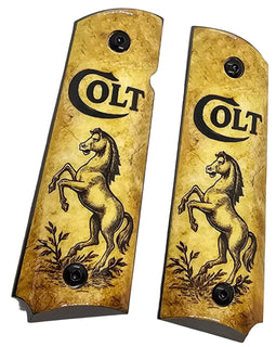 1911 Full Size Metal Grips – Colt Horse Design with Ambi Cut & Screws