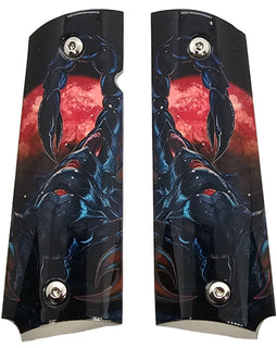 1911 Full Size Metal Grips – Scorpion & Blood Moon Design – Ambi Cut – Polished Nickel Finish (Copy)