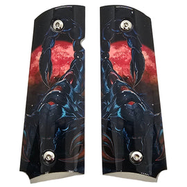1911 Full Size Metal Grips – Scorpion & Blood Moon Design – Ambi Cut – Polished Nickel Finish (Copy)