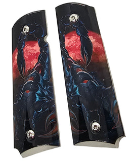 1911 Full Size Metal Grips – Scorpion & Blood Moon Design – Ambi Cut – Polished Nickel Finish (Copy)