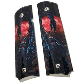 1911 Full Size Metal Grips – Scorpion & Blood Moon Design – Ambi Cut – Polished Nickel Finish (Copy)