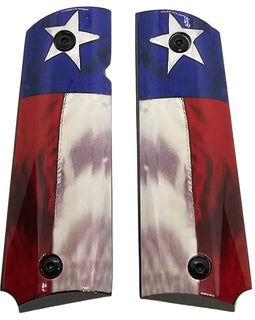 1911 Full-Size Metal Grips with Screws – Texas Flag Design – Ambi Safety Cut - Fits Colt 1911, Springfield, Kimber, and Clones