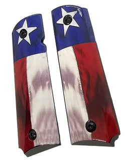 1911 Full-Size Metal Grips with Screws – Texas Flag Design – Ambi Safety Cut - Fits Colt 1911, Springfield, Kimber, and Clones