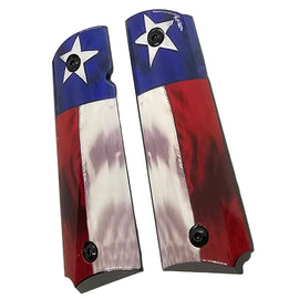 1911 Full-Size Metal Grips with Screws – Texas Flag Design – Ambi Safety Cut - Fits Colt 1911, Springfield, Kimber, and Clones