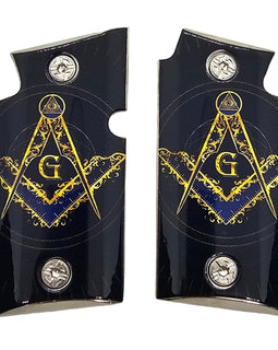 Sig Sauer P938 Metal Grips – Smooth Nickel-Plated with Masonic Design & Screws – Polished Finish
