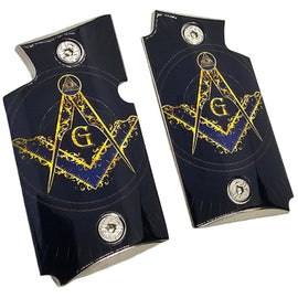 Sig Sauer P938 Metal Grips – Smooth Nickel-Plated with Masonic Design & Screws – Polished Finish