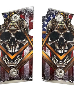 Sig Sauer P938 Metal Grips – Skull & Masonic American Flag Design – Polished Finish with Screws