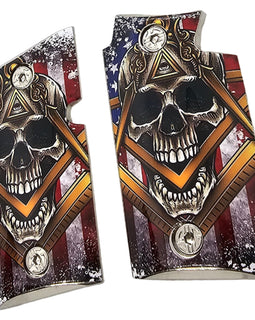 Sig Sauer P938 Metal Grips – Skull & Masonic American Flag Design – Polished Finish with Screws