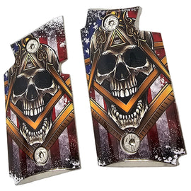 Sig Sauer P938 Metal Grips – Skull & Masonic American Flag Design – Polished Finish with Screws