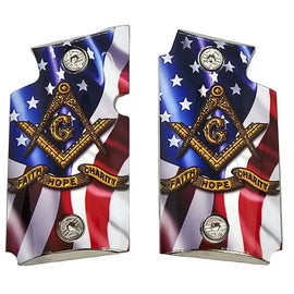 Sig Sauer P938 Full Metal Nickel-Plated Grips with Screws – American Flag Masonic Design