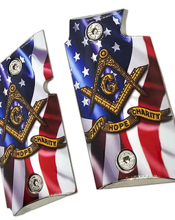 Sig Sauer P938 Full Metal Nickel-Plated Grips with Screws – American Flag Masonic Design
