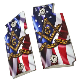 Sig Sauer P938 Full Metal Nickel-Plated Grips with Screws – American Flag Masonic Design