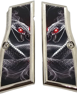 Browning Hi Power Metal Grips – Nickel Plated Snake Design with Screws