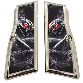 Browning Hi Power Metal Grips – Nickel Plated Snake Design with Screws