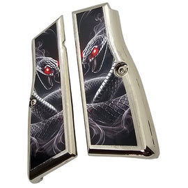 Browning Hi Power Metal Grips – Nickel Plated Snake Design with Screws