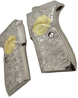 Bersa Thunder 380 Grips – Metal Nickel Gold Plated Aztec Design with Screws
