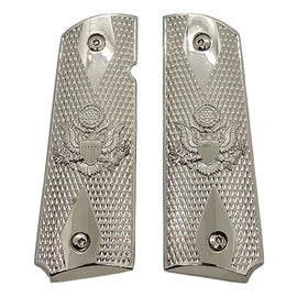 1911 Full Size Metal Grips – All Silver Great Seal of the United States Design (Ambi Cut, Includes 4 Screws)