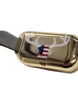 Gold Steel Clamp-On Bolt Knob Extension – Remington 700 – American Flag Deer Skull Design