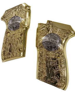 Bersa Thunder 380 Grips – Metal Gold Nickel Plated Aztec Design with Screws