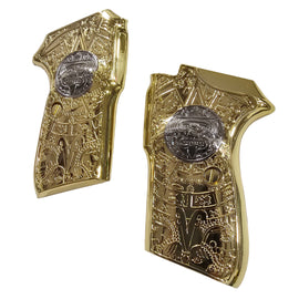 Bersa Thunder 380 Grips – Metal Gold Nickel Plated Aztec Design with Screws