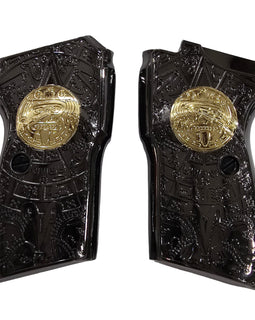 Bersa Thunder 380 Grips – Metal Black Gold Plated Aztec Design with Screws