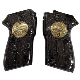 Bersa Thunder 380 Grips – Metal Black Gold Plated Aztec Design with Screws