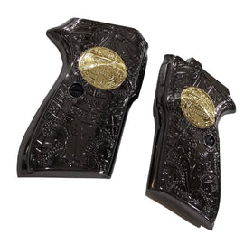 Bersa Thunder 380 Grips – Metal Black Gold Plated Aztec Design with Screws