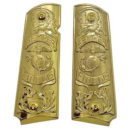 1911 Full Size Metal Grips – “Semper Fidelis” Design – With Screws, No Ambi Cut