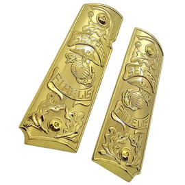 1911 Full Size Metal Grips – “Semper Fidelis” Design – With Screws, No Ambi Cut