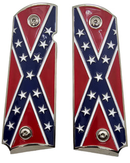 1911 Full Size Metal Grips – Flag Design – Chrome-Plated Border – Ambi Cut With Screws