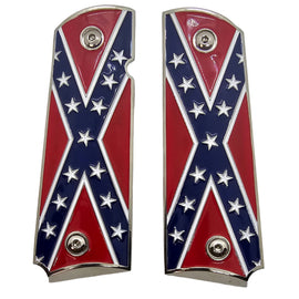 1911 Full Size Metal Grips – Flag Design – Chrome-Plated Border – Ambi Cut With Screws